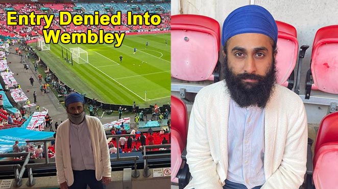 Arjan Singh, a 28-year old civil servant and his friend Martin, aged 27, were not allowed to spectate the Italy vs Spain Euro 2020 Semi-final match due to the size of Arjan’s article of faith, Kirpan. A kirpan is one of the important 5 Ks of the Sikh religion, compulsory to be worn around by baptised sikhs at all times. Arjan and his friend Martin travelled from Rugby to Wembley to see the match. They had booked the tickets for £300 each. And they were not allowed to view the match. A spokesperson from the FA said that Arjan was denied entry because his article of faith, the Kirpan, exceeded the size-limit as specified in the guidelines online. However, Arjan said that the security guards had measured the length of his Kirpan to be 6 inches, which was within the size-limit as specified online, but he was still denied entry and was treated like ‘a criminal’. “Add photo of single sitting” The two friends had to wait for 2 hours speaking with the security guards, after which they were still not allowed to enter and had to return back home from Wembley. The carrier of the ceremonial dagger said, “When I got to Wembley, on the website its Kirpan policy [says to] let the security guards know prior. Before we got checked I said to [the security guard] ‘I’m carrying this ceremonial dagger which I’m allowed to by the law of the land...' The guidelines for wearing Kirpan into the stadium are as follows : “Add guidelines white white with text waali photo” The security guards then asked him to look up into the camera and took photos of his Kirpan, after which he was told that he wasn’t allowed to wear it inside. The security guards were shouting ‘You are not coming in with this sharp blade’ a number of times, which was heard by people around and Arjan was treated like a criminal. Arjan also said that he and his friend were not allowed to be seated for all the duration even though he had told them that he had a severe back pain. For all the inconvenience caused, Arjan was given tickets for the England vs Denmark match the next day. “Add photo” stadium waali
