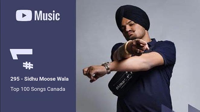 Sidhu Moosewala’s 295 Becomes The Number 1 Song In Top 100 Songs Canada On Youtube