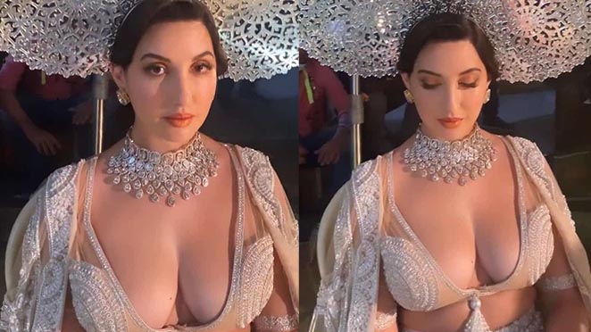 Nora Fatehi Casts A Magical Spell In Thigh High Slit Lehenga, See Pictures