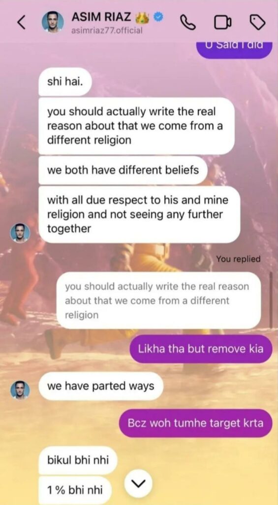 Himanshi Khurana And Asim Riaz Breakup Over Religious Beliefs; Shared Personal Chat Screenshots