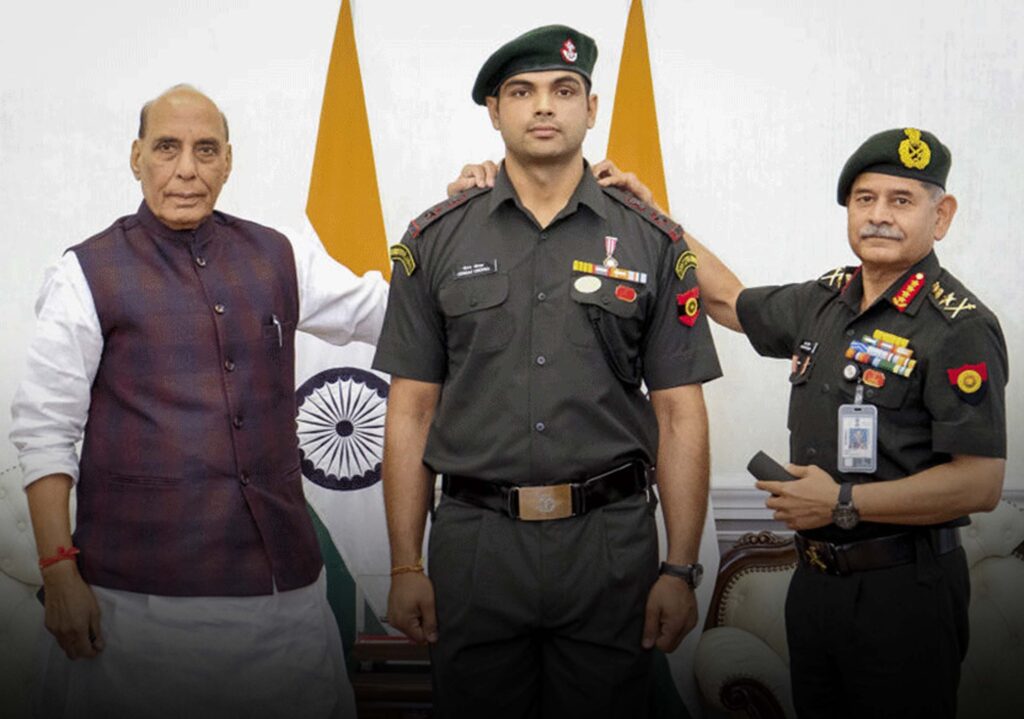Neeraj Chopra receives honorary Lieutenant Colonel rank from Rajnath Singh