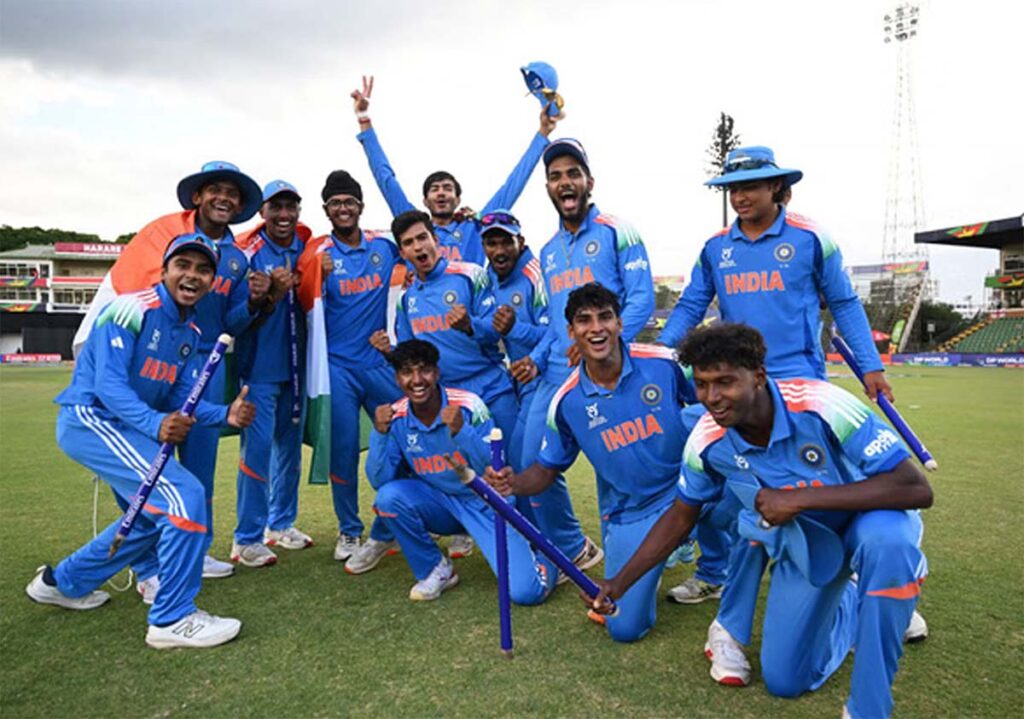 India Under-19 World Cup 2026 victory celebration with trophy