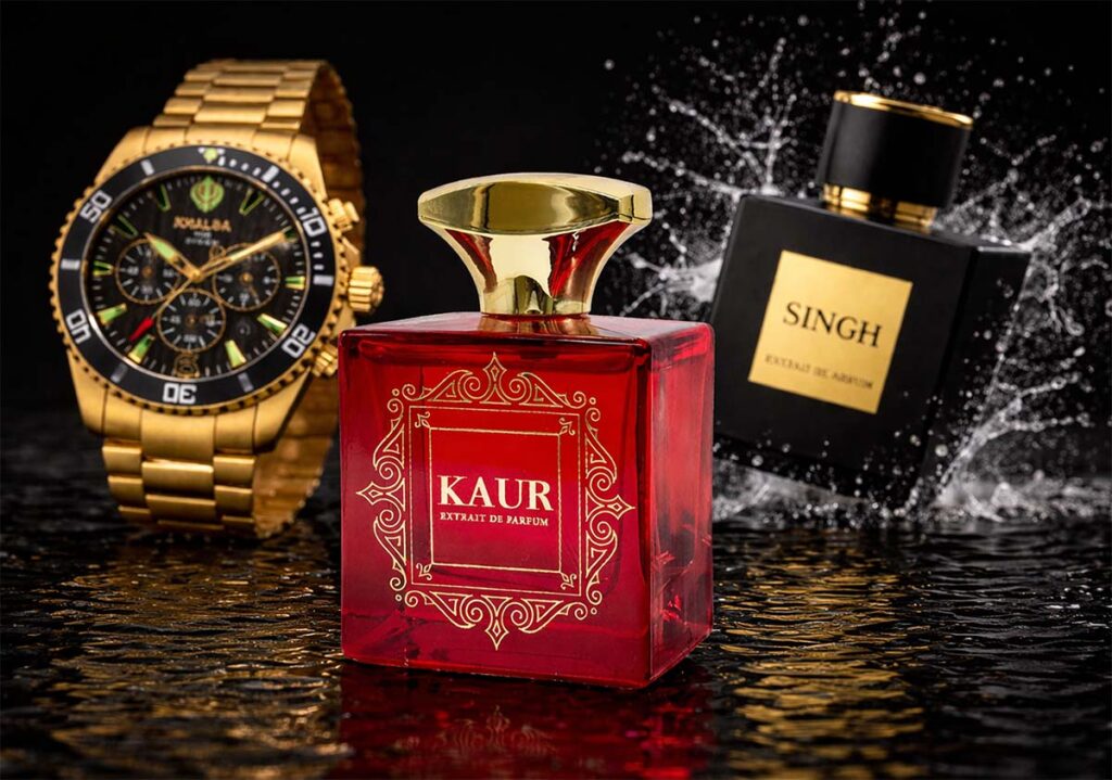 Singh and Kaur perfume bottles inspired by Sikh heritage luxury design