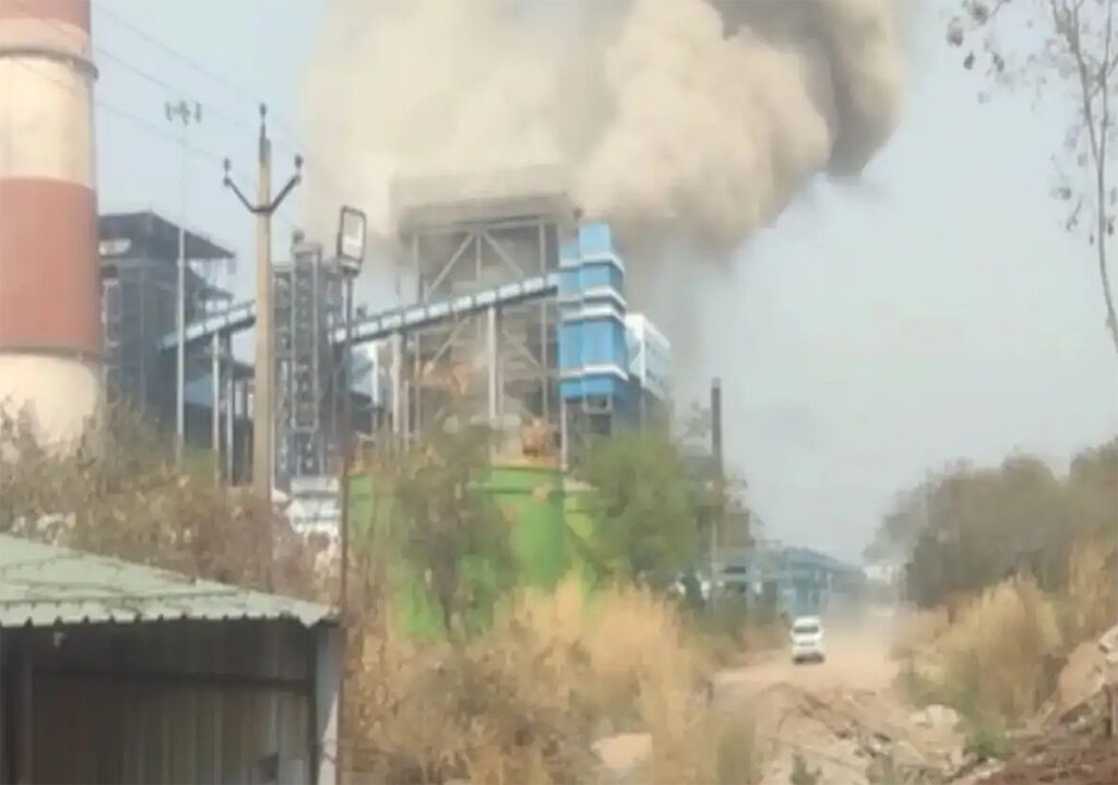Chhattisgarh boiler explosion site with rescue teams at Vedanta power plant