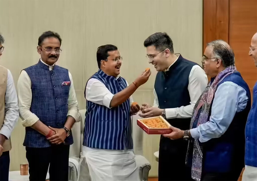 Raghav Chadha AAP BJP merger announcement with Rajya Sabha MPs